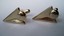 3426 c. 1950s Moderne stylized ‘arrow head’ silver tone cufflinks. No maker’s mark. Small size, c. 7/8” x 5/8. Price: $20